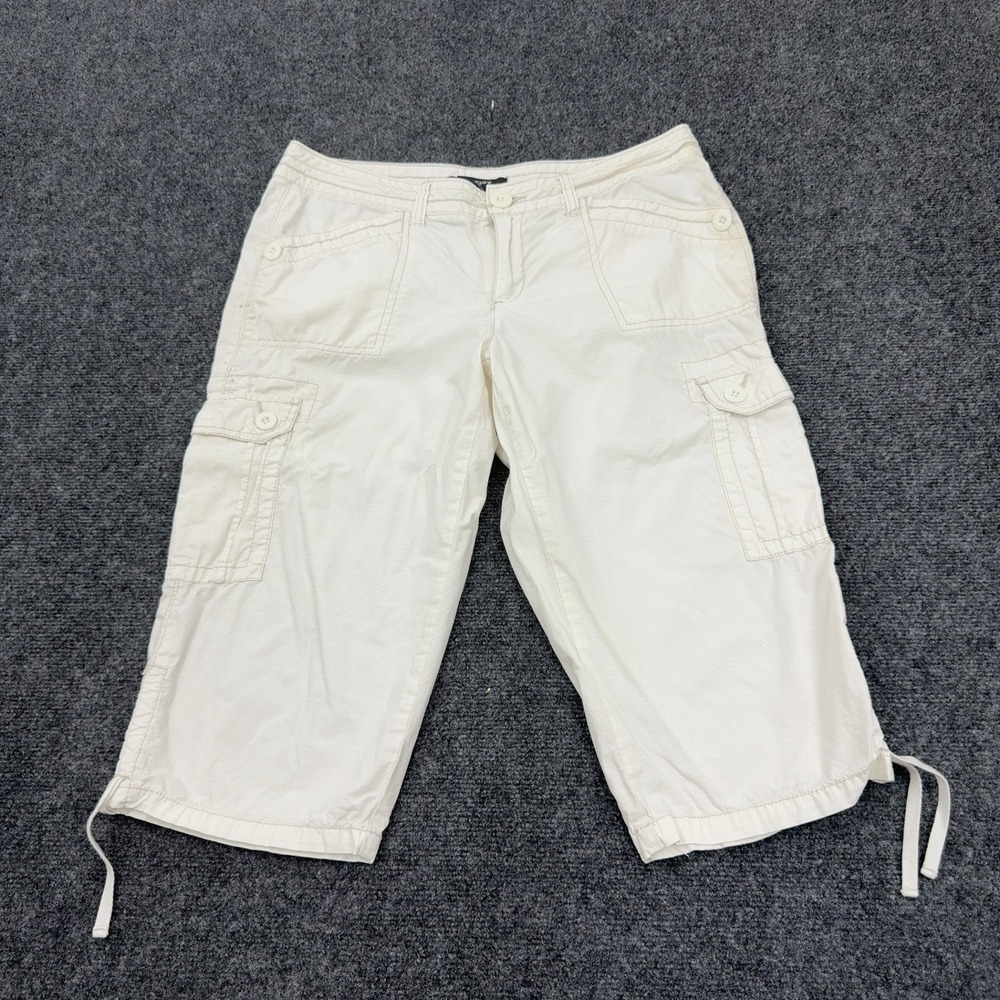 French Cuff Cargo Pants Womens 14P White Cotton Ripstop Capri Utility Gorpcore